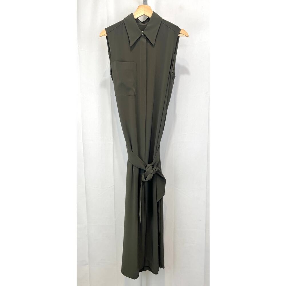 CO Sleeveless Midi Shirt Dress in Olive Green